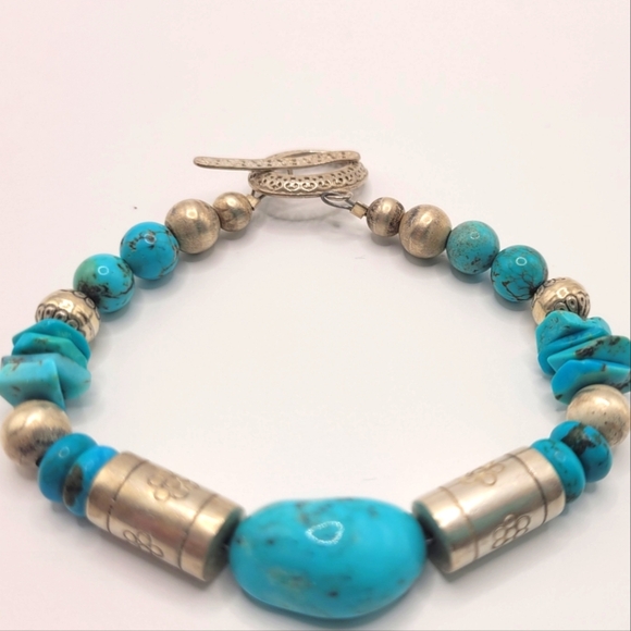 Source Unknown Jewelry - Turquoise and Silver Toggle Closure Beaded Bracelet